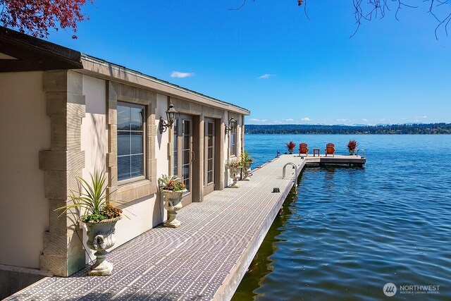 view of dock featuring a water view