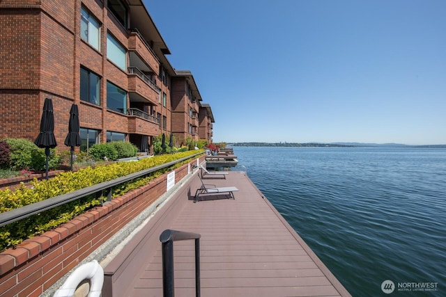 dock area with a water view
