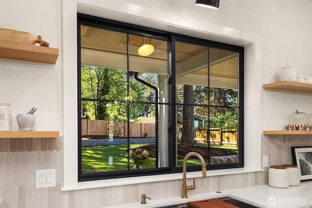 room details with open shelves and a sink