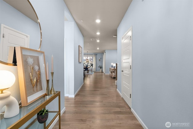 12011 SE 299th Pl, Auburn, WA 98092 - hall featuring baseboards, recessed lighting, wood finished floors, and visible vents