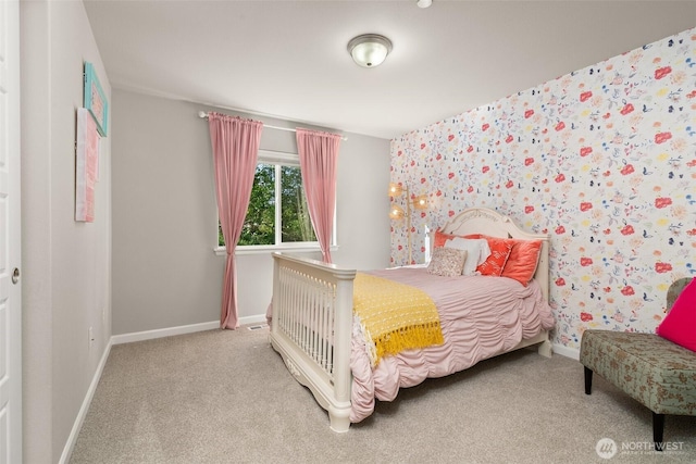 12011 SE 299th Pl, Auburn, WA 98092 - bedroom featuring baseboards, wallpapered walls, and carpet