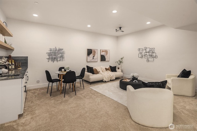 3230 290th Way NE, Redmond, WA 98053 - living area featuring light carpet, recessed lighting, and baseboards