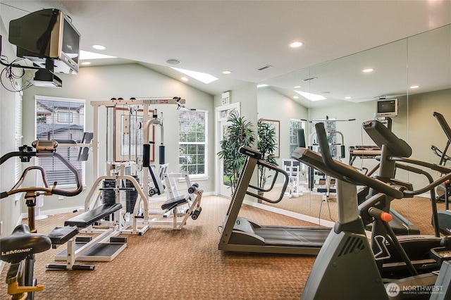 25025 SE Klahanie Blvd Unit L104, Sammamish, WA 98029 - exercise room with recessed lighting, baseboards, visible vents, and lofted ceiling