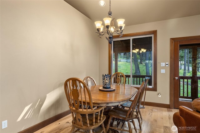 1570 Skull Springs Rd, Cle Elum, WA 98922 - dining space featuring a chandelier, baseboards, and light wood-style flooring