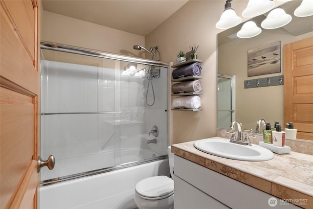 1570 Skull Springs Rd, Cle Elum, WA 98922 - bathroom featuring bath / shower combo with glass door, toilet, and vanity
