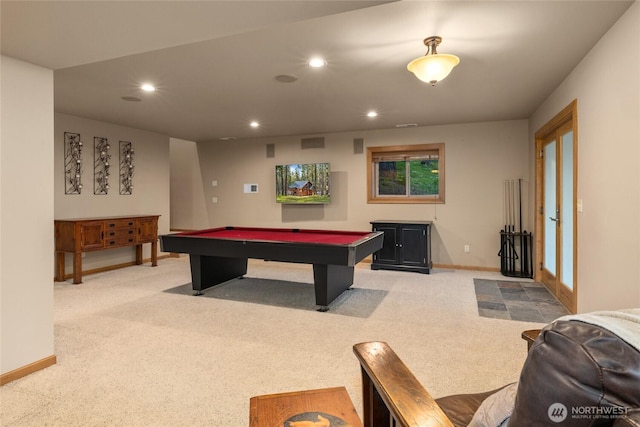 1570 Skull Springs Rd, Cle Elum, WA 98922 - rec room featuring recessed lighting, light colored carpet, baseboards, and billiards table