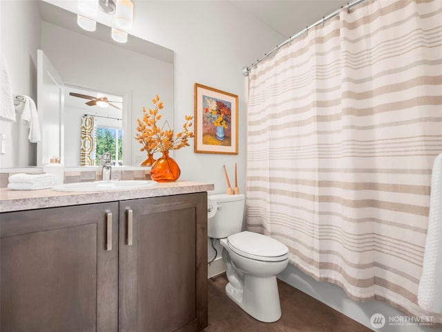 6588 Serenity Loop, Gig Harbor, WA 98335 - bathroom with vanity, toilet, and a ceiling fan
