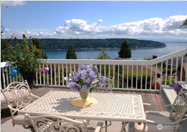 1319 Madrona Way NW, Gig Harbor, WA 98332 - balcony featuring a water view, a forest view, and outdoor dining area