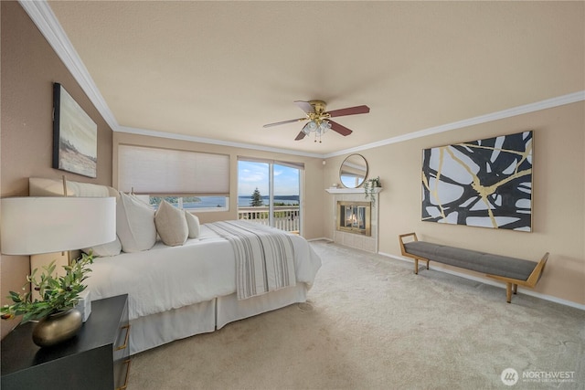 1319 Madrona Way NW, Gig Harbor, WA 98332 - bedroom featuring baseboards, crown molding, carpet floors, and access to exterior