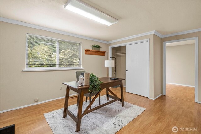 1319 Madrona Way NW, Gig Harbor, WA 98332 - office space with ornamental molding, baseboards, and light wood-style floors