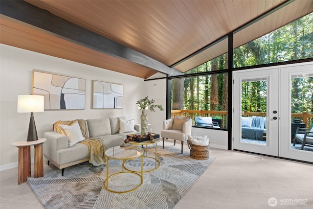 18265 47th Pl NE, Lake Forest Park, WA 98155 - living area featuring healthy amount of natural light, french doors, and wood ceiling