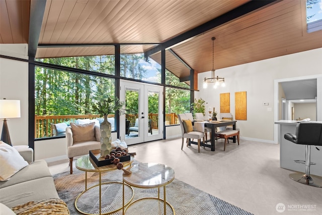 18265 47th Pl NE, Lake Forest Park, WA 98155 - sunroom featuring french doors and a chandelier
