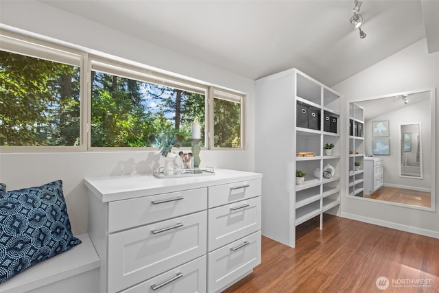 18265 47th Pl NE, Lake Forest Park, WA 98155 - walk in closet featuring wood finished floors and lofted ceiling