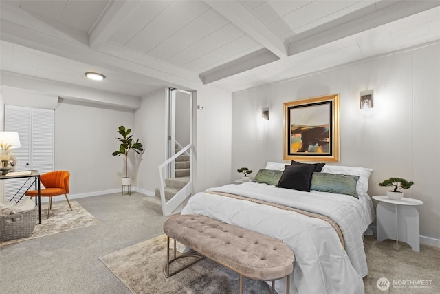 18265 47th Pl NE, Lake Forest Park, WA 98155 - bedroom featuring carpet and beam ceiling