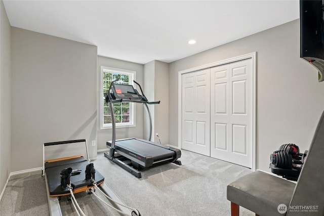 46707 SE 156th Pl, North Bend, WA 98045 - workout room featuring carpet flooring, baseboards, and recessed lighting