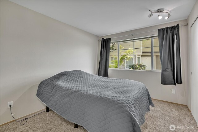 bedroom featuring baseboards and carpet
