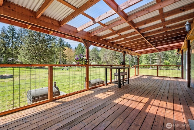 104 Ridge View Dr, Randle, WA 98377 - wooden deck featuring a yard and view of wooded area