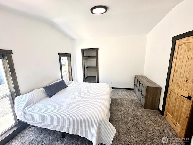 104 Ridge View Dr, Randle, WA 98377 - bedroom with multiple windows, carpet flooring, vaulted ceiling, and baseboards
