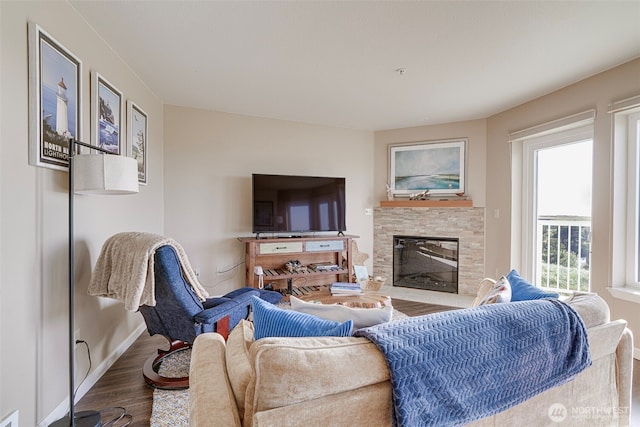 501 Shoreview Dr S Unit 204, Long Beach, WA 98631 - living area featuring a fireplace, baseboards, and wood finished floors