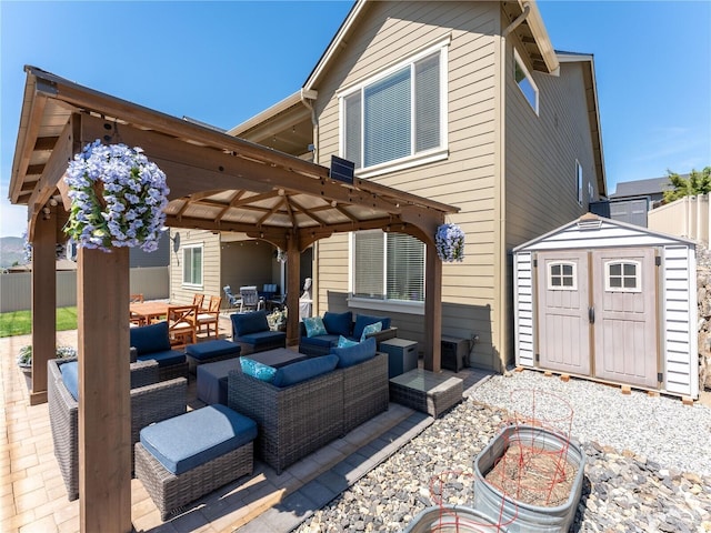 1974 Legendary Ln SE, East Wenatchee, WA 98802 - back of property with outdoor lounge area, a gazebo, a shed, and an outdoor structure