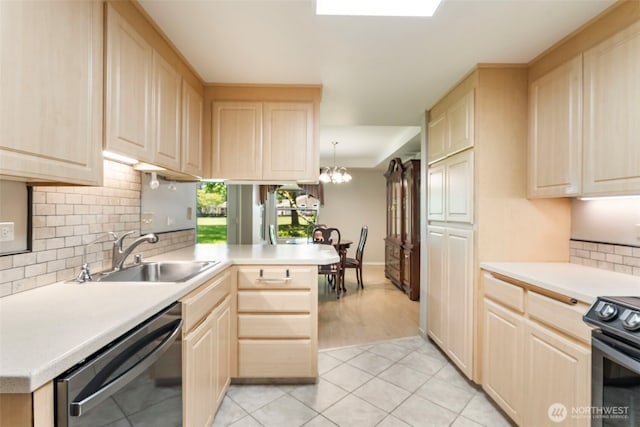 2506 SE Baypoint Dr Unit L45, Vancouver, WA 98683 - kitchen with backsplash, black range with electric stovetop, dishwasher, a sink, and light brown cabinets