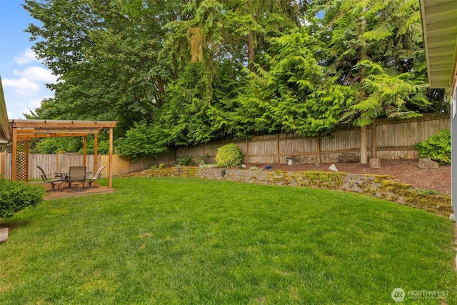 6028 140th St SE, Everett, WA 98208 - fenced backyard featuring a patio area and a pergola