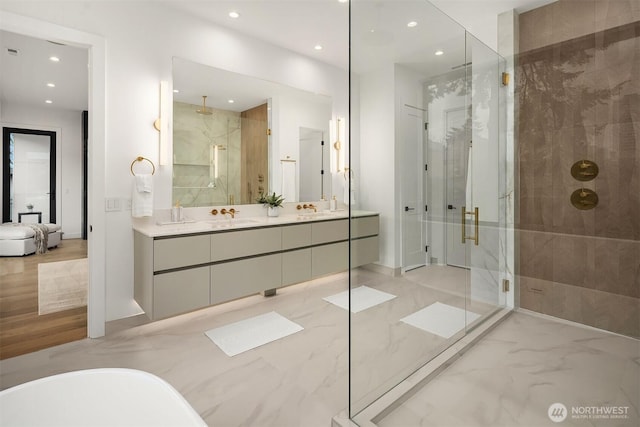 422 98th Ave NE, Bellevue, WA 98004 - full bathroom featuring recessed lighting, a sink, and a stall shower