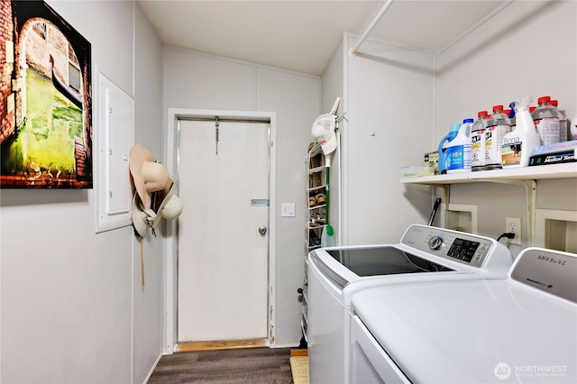 8760 State Highway 303 NE Unit C, Bremerton, WA 98311 - washroom with washer and dryer, laundry area, and dark wood-type flooring