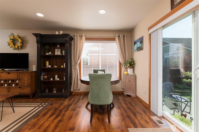 1630 Aaron Dr, Lynden, WA 98264 - dining room with dark wood-style floors, recessed lighting, and baseboards