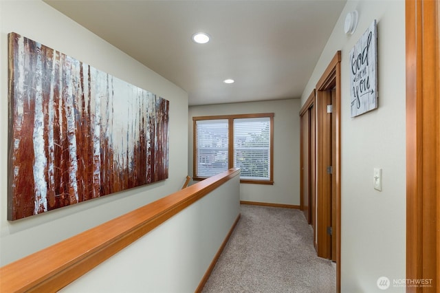 1630 Aaron Dr, Lynden, WA 98264 - hall with light colored carpet, recessed lighting, and baseboards