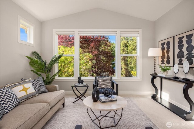 1893 Commodore Ln NW, Bainbridge Island, WA 98110 - sitting room featuring lofted ceiling, carpet floors, and baseboards
