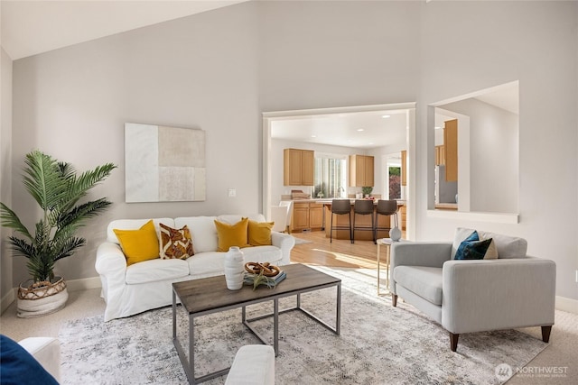 1893 Commodore Ln NW, Bainbridge Island, WA 98110 - living room with a towering ceiling and baseboards