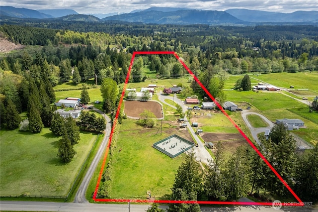 28405 59th Ave NE, Arlington, WA 98223 - drone / aerial view featuring a wooded view and a mountain view