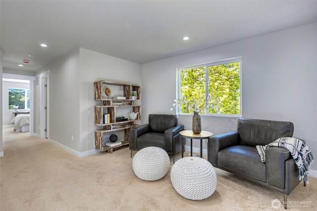 5732 Halls Lake Way, Lynnwood, WA 98036 - sitting room with baseboards, carpet flooring, and recessed lighting