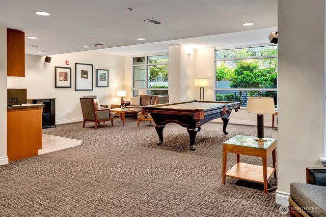 1420 Terry Ave Unit 603, Seattle, WA 98101 - playroom featuring carpet floors, baseboards, billiards, and recessed lighting
