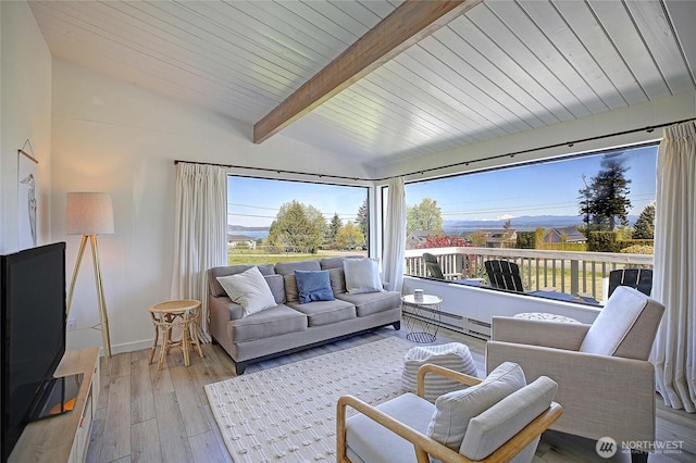 1892 Cascade View Dr, Camano Island, WA 98282 - interior space featuring baseboard heating and beam ceiling