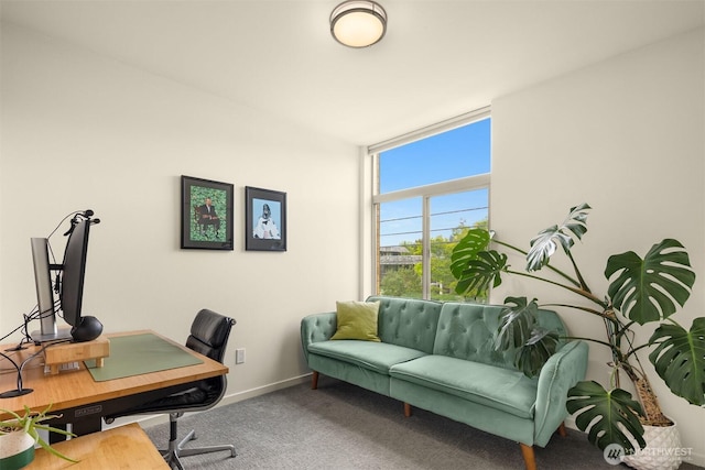home office featuring baseboards and carpet flooring