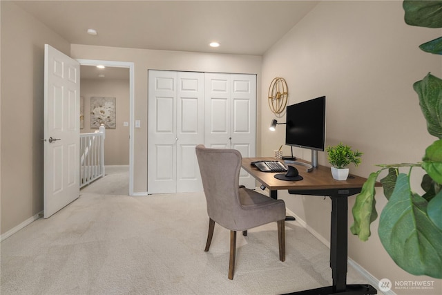 11616 NE 67th St, Kirkland, WA 98033 - home office featuring baseboards, recessed lighting, and light colored carpet