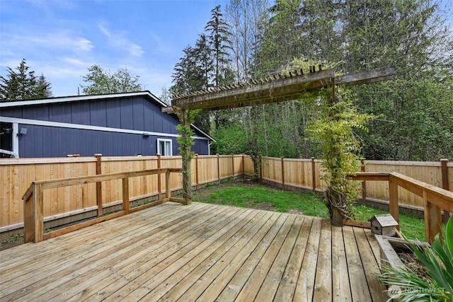 wooden terrace featuring a fenced backyard