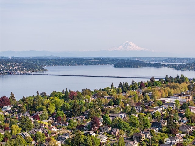aerial view with a residential view and a water and mountain view