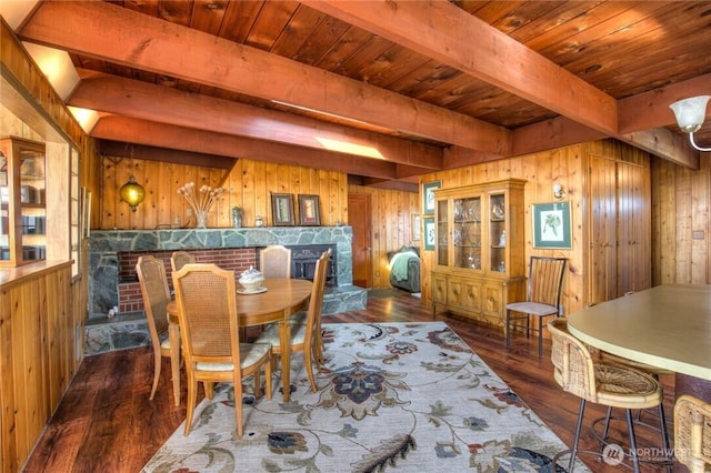 420W Lough Ln, Westport, WA 98595 - dining area featuring wooden walls, beam ceiling, and hardwood / wood-style flooring