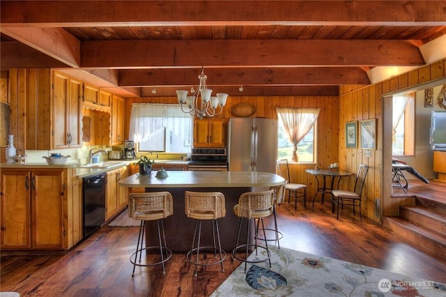 420W Lough Ln, Westport, WA 98595 - kitchen featuring stainless steel appliances, wooden ceiling, a sink, and plenty of natural light
