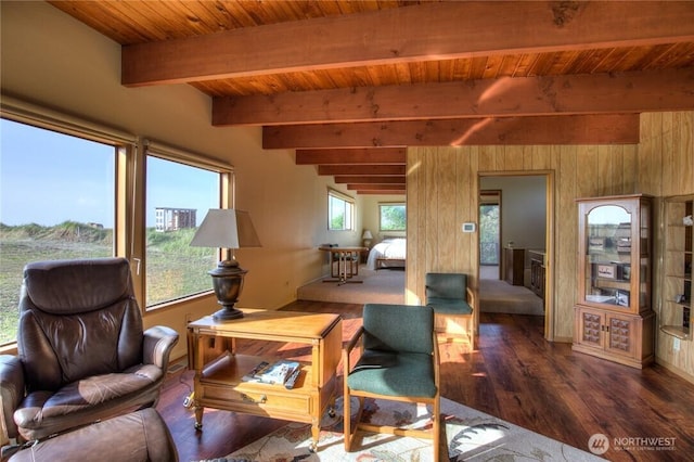 420W Lough Ln, Westport, WA 98595 - living area featuring wooden ceiling, wood finished floors, and a healthy amount of sunlight