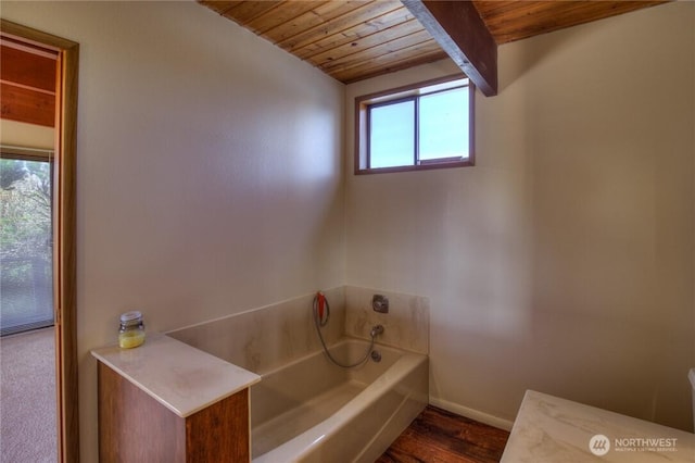 420W Lough Ln, Westport, WA 98595 - full bath with a bath, wooden ceiling, baseboards, and wood finished floors