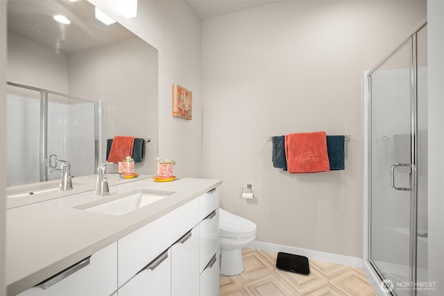 4818 Springside St, Bellingham, WA 98226 - full bathroom featuring vanity, a stall shower, and recessed lighting