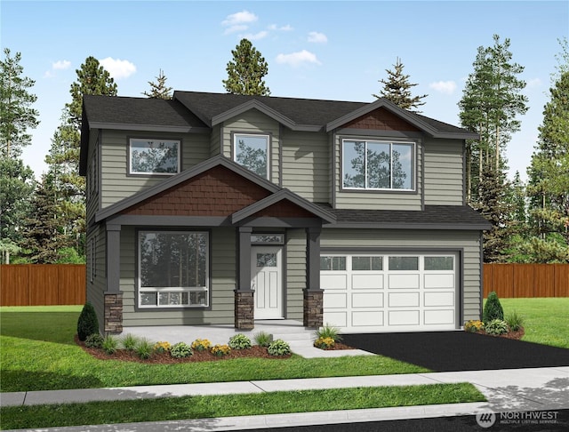 10675 SE 170th Pl, Renton, WA 98058 - craftsman house featuring an attached garage, fence, driveway, and a front yard