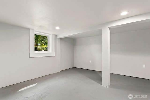 basement featuring recessed lighting