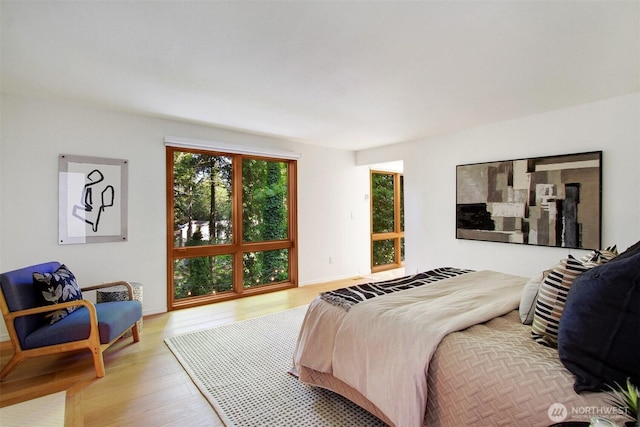 bedroom with multiple windows and wood finished floors