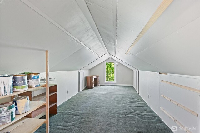 bonus room featuring carpet flooring and lofted ceiling