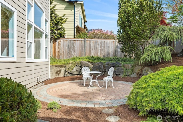 view of yard with a fenced backyard and a patio area